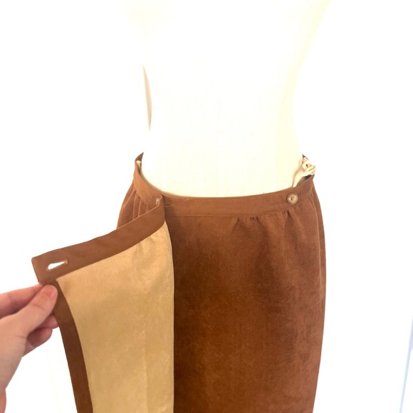 Vintage 70s Faux Suede Suit Matching Blazer and Midi Wrap Skirt Large Caramel - Picture 12 of 16